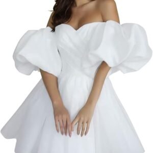 Puffy Sleeve Organza Satin  Dress