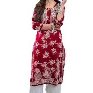 Chikankari Embroidered Straight Kurti