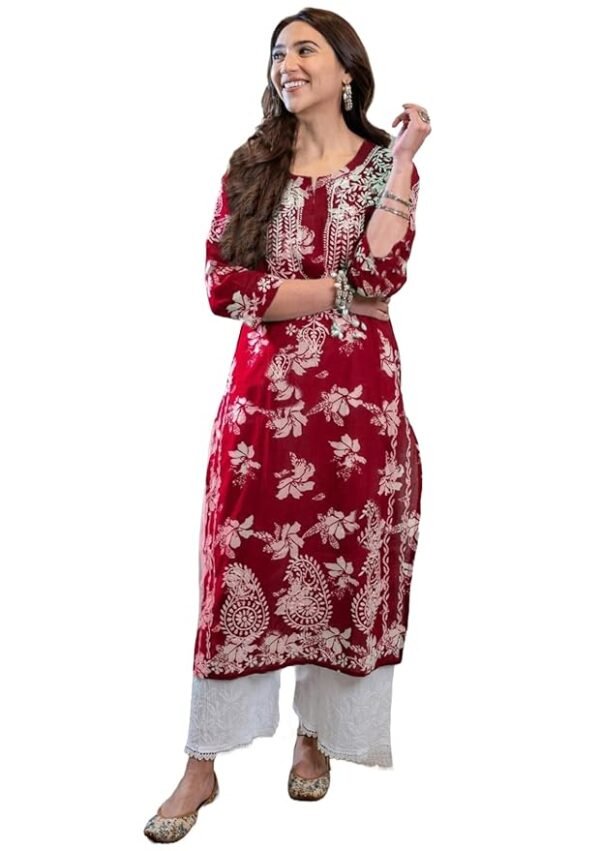Chikankari Embroidered Straight Kurti
