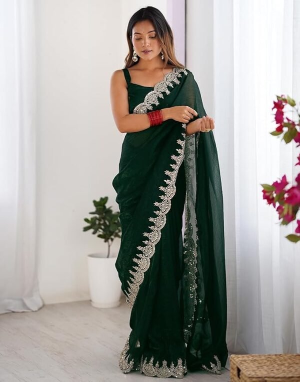Shimmer Chiffon Sequence Embroidery saree - Image 2