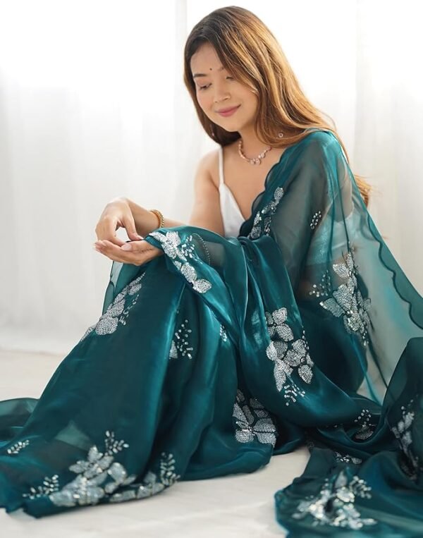 Women's Shimmer Chiffon Sequence saree - Image 2