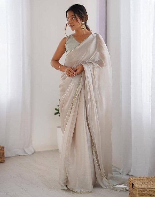Shimmer Chiffon Lace Border Saree - Image 3