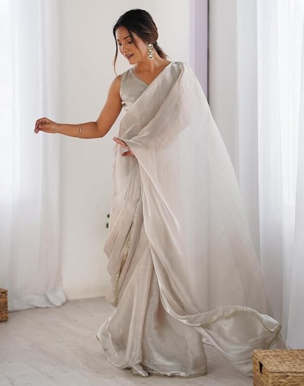 Shimmer Chiffon Lace Border Saree - Image 5