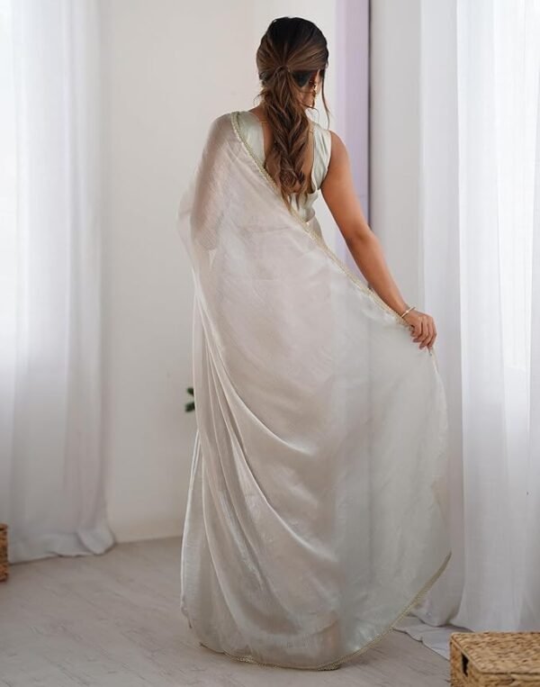 Shimmer Chiffon Lace Border Saree - Image 4