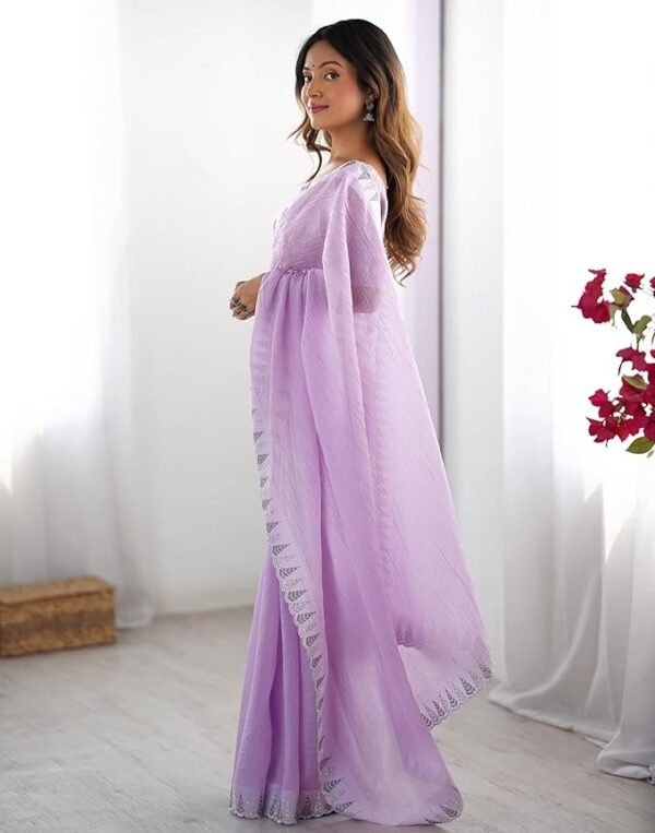 Shimmer Chiffon Sequence Embroidery saree - Image 6