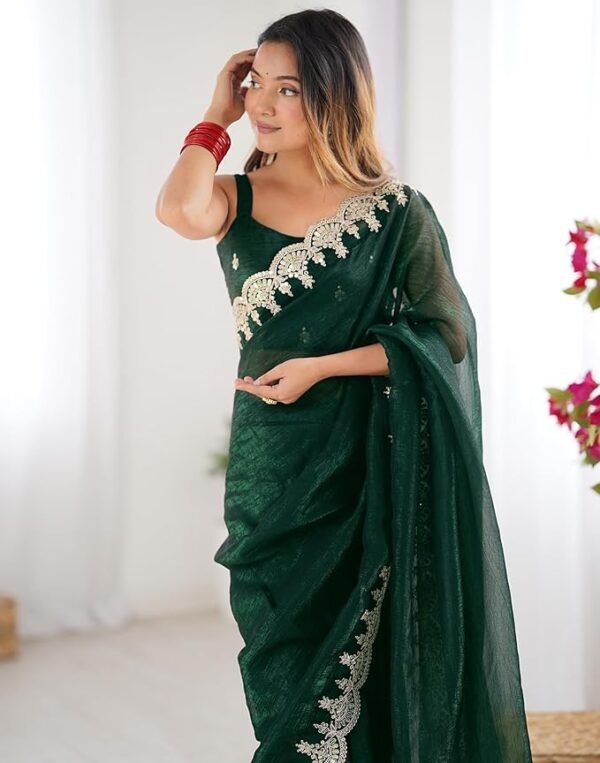 Shimmer Chiffon Sequence Embroidery saree - Image 3