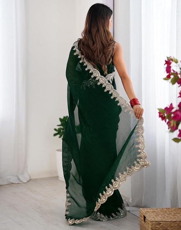 Shimmer Chiffon Sequence Embroidery saree - Image 4