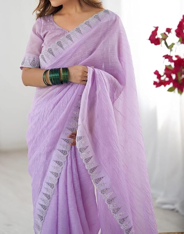 Shimmer Chiffon Sequence Embroidery saree - Image 3