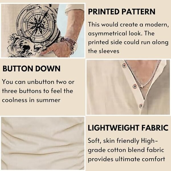 Men's Cotton Blend Mandarin Collar Self One Design Full Sleeve Casual Short Kurta - Image 4