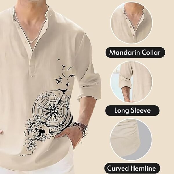 Men's Cotton Blend Mandarin Collar Self One Design Full Sleeve Casual Short Kurta - Image 5
